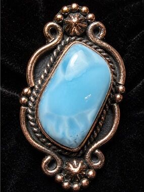 🌵 New Adjustable Larimar Copper Tone Statement Ring 🌵